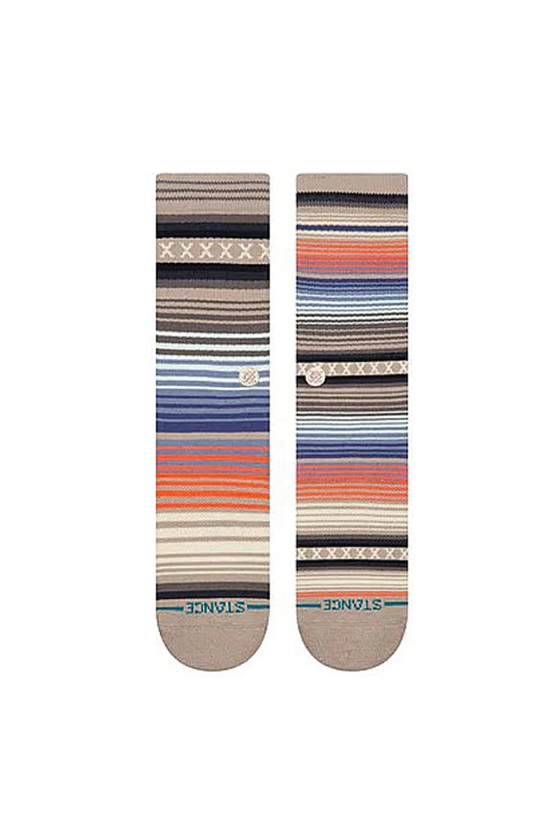 Women's southwest striped crew socks, flat back view showing stripe pattern