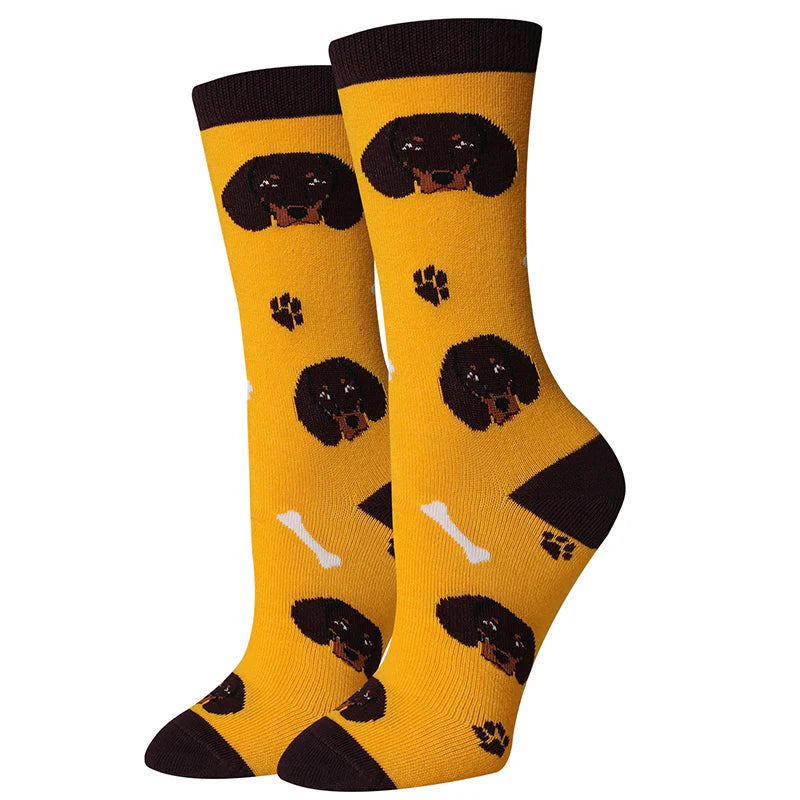 Dachshund Mustard Crew Socks | Women's - Knock Your Socks Off