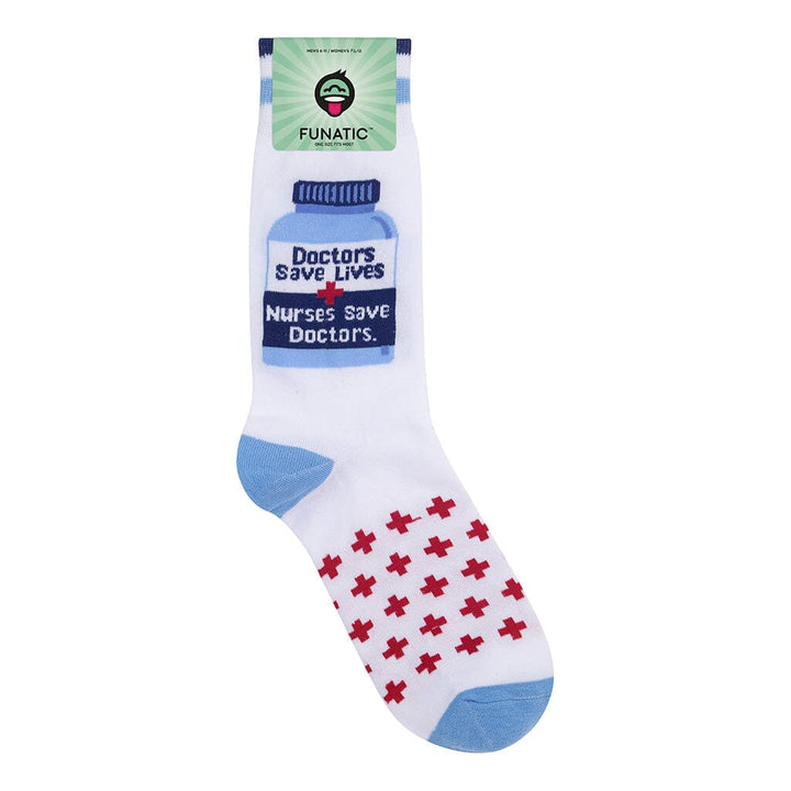 Unisex nurse crew socks in Funatic packaging