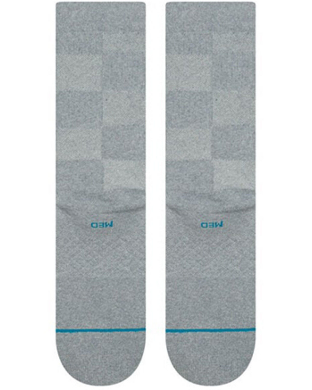 Men's heather gray crew socks, flat pair shown from the back