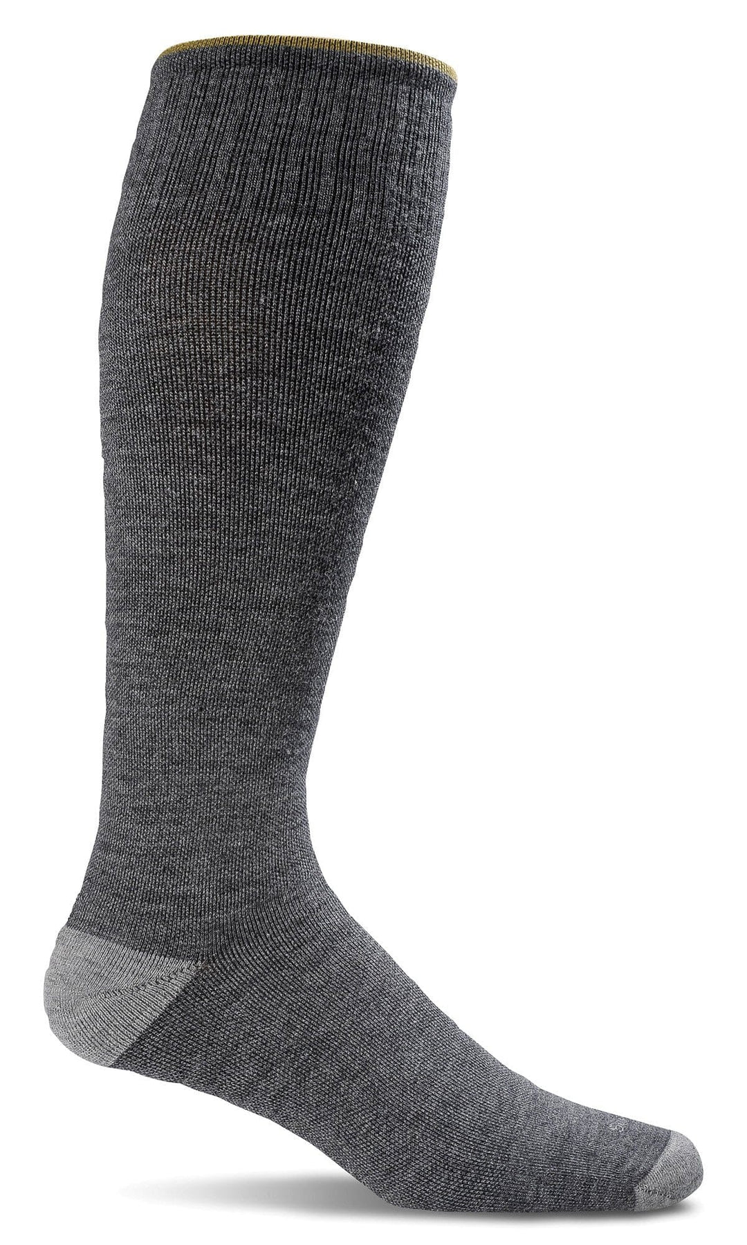 Men's grey firm compression knee-high sock, side flat shot