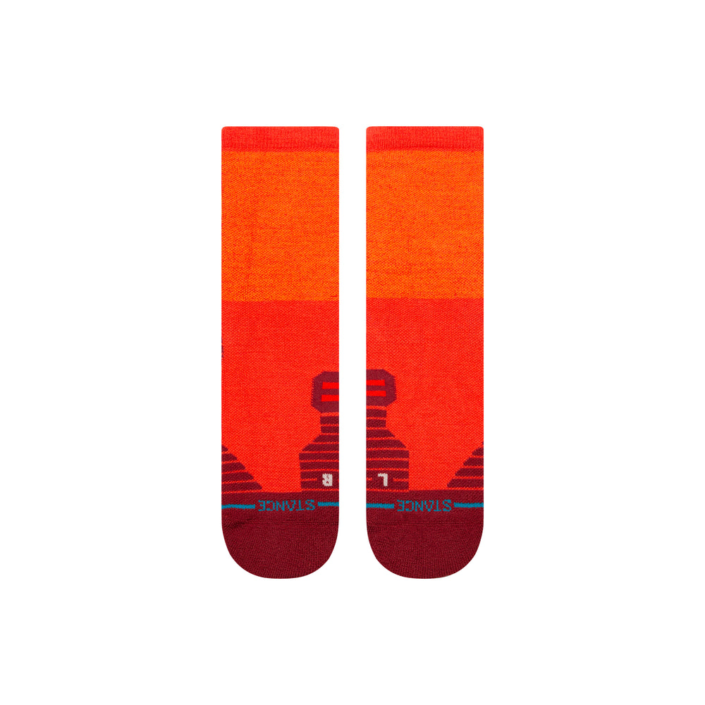 Men's ombre wool crew socks back flat view showing the gradient and maroon toe
