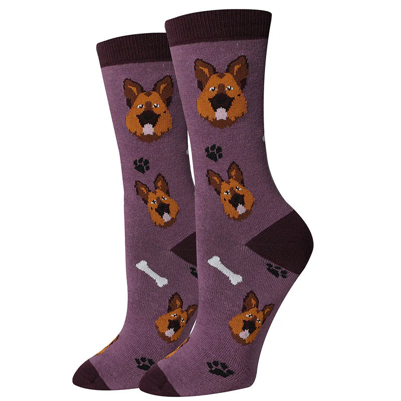 German Shepherd Purple Crew Socks | Women's - Knock Your Socks Off
