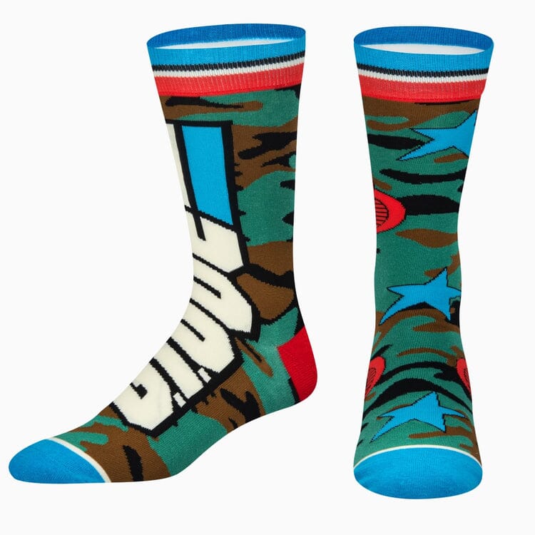 Men's G.I. Joe split crew socks, flat lay alternate angle of both socks
