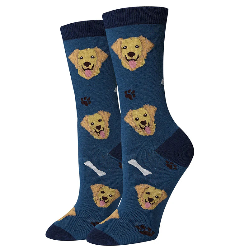 Golden Retriever Blue Crew Socks | Women&