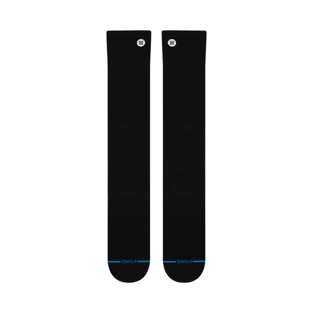 Women's tall black socks, flat top-down view