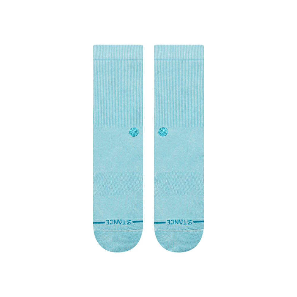 Men's electric blue crew socks, flat pair shown from the front