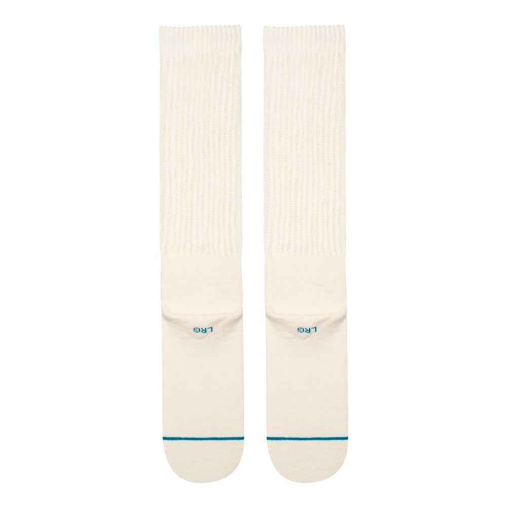 Women's cream crew socks shown flat and unslouched, top view