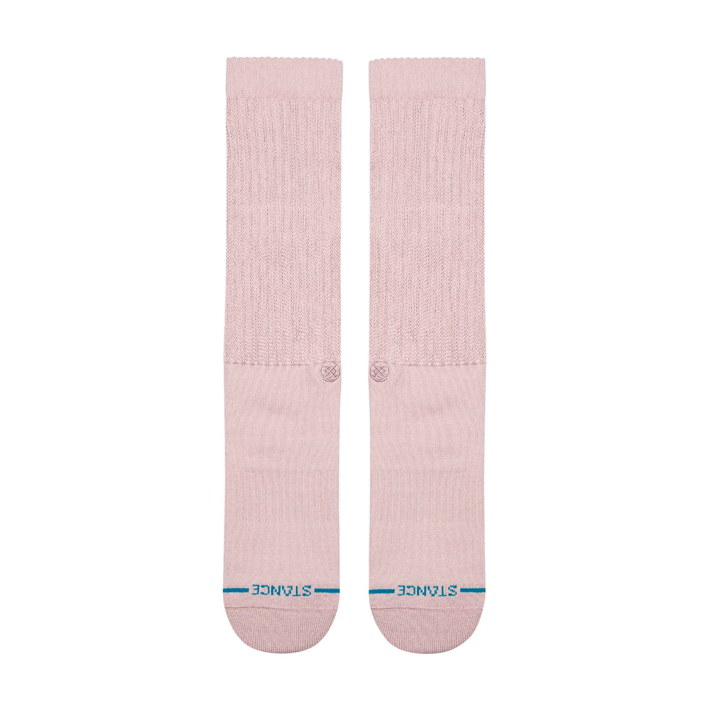 Women's lilac crew socks shown flat and unslouched, top view