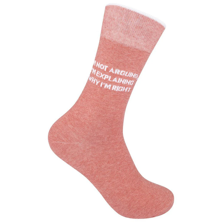 Unisex dusty-rose crew sock, flat angled view with white &