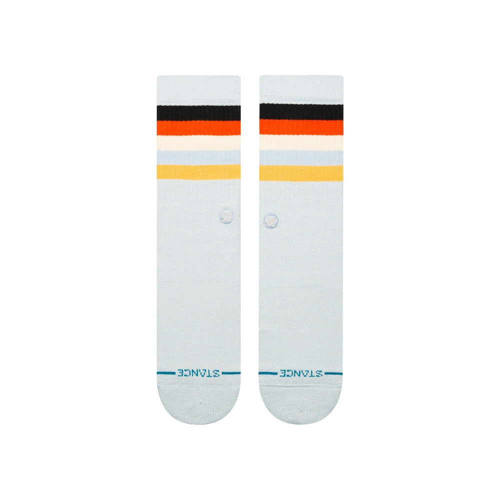 Men's ice blue striped crew socks, front flat shot
