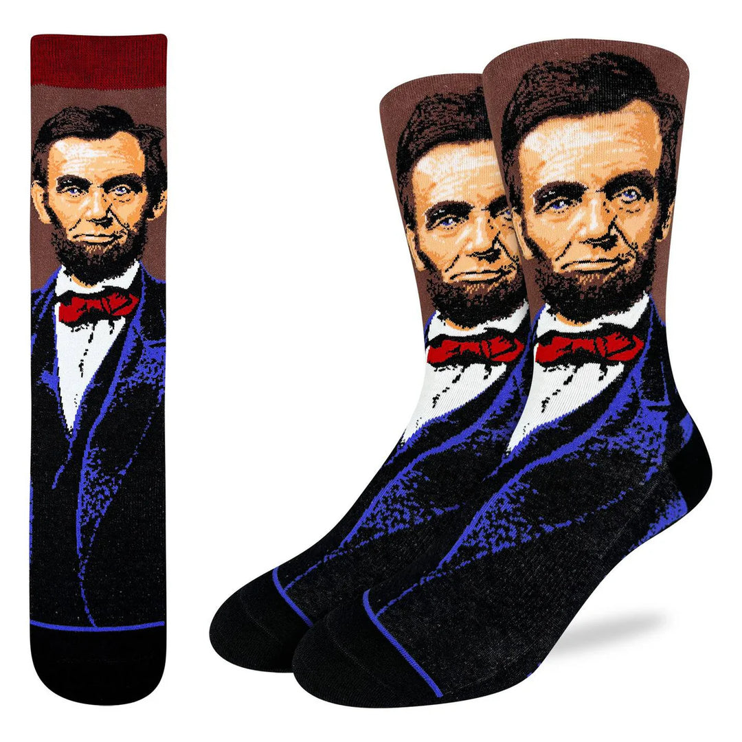 Men's Abraham Lincoln portrait crew socks, flat view