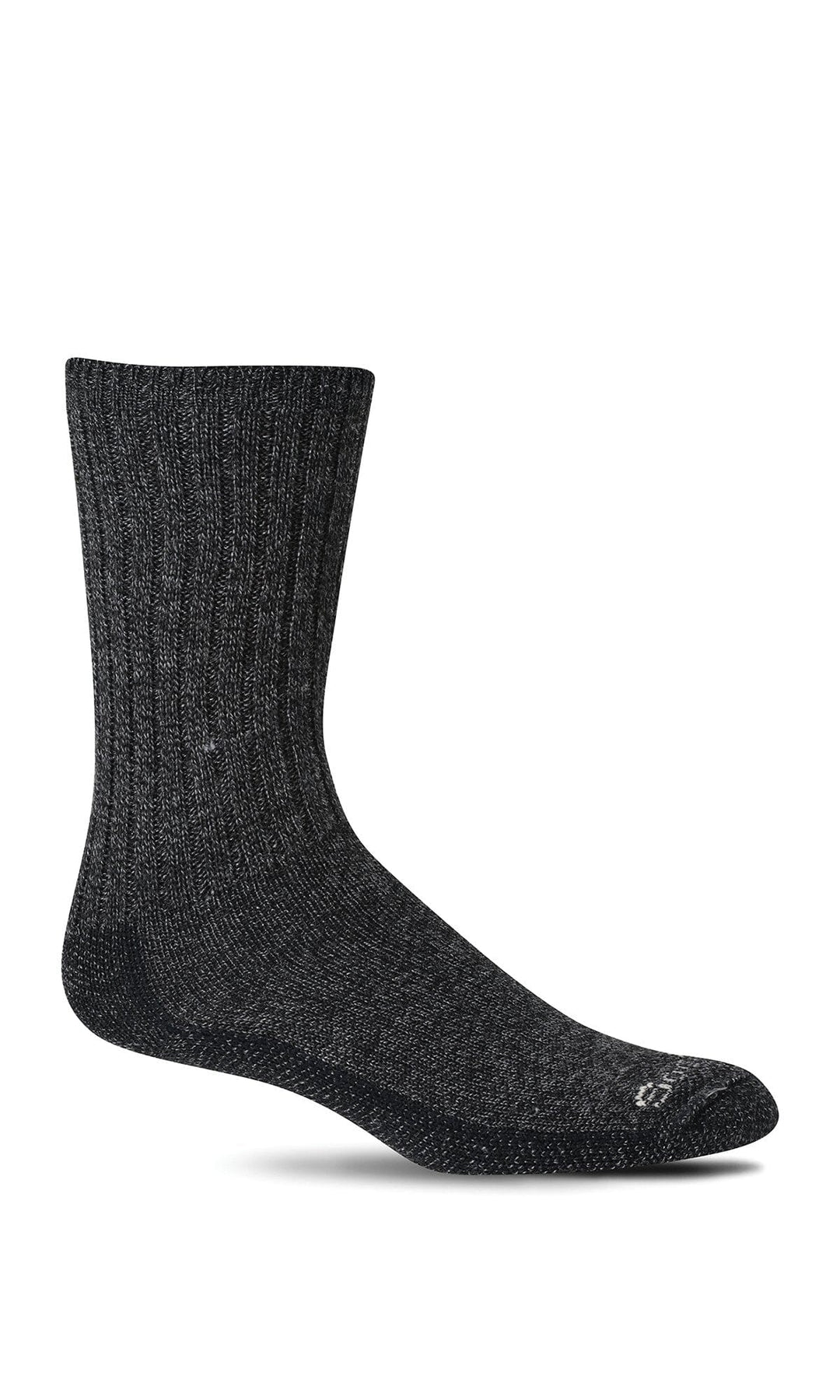 Men's Big Easy relaxed diabetic crew socks, single sock side view in charcoal and cream marl