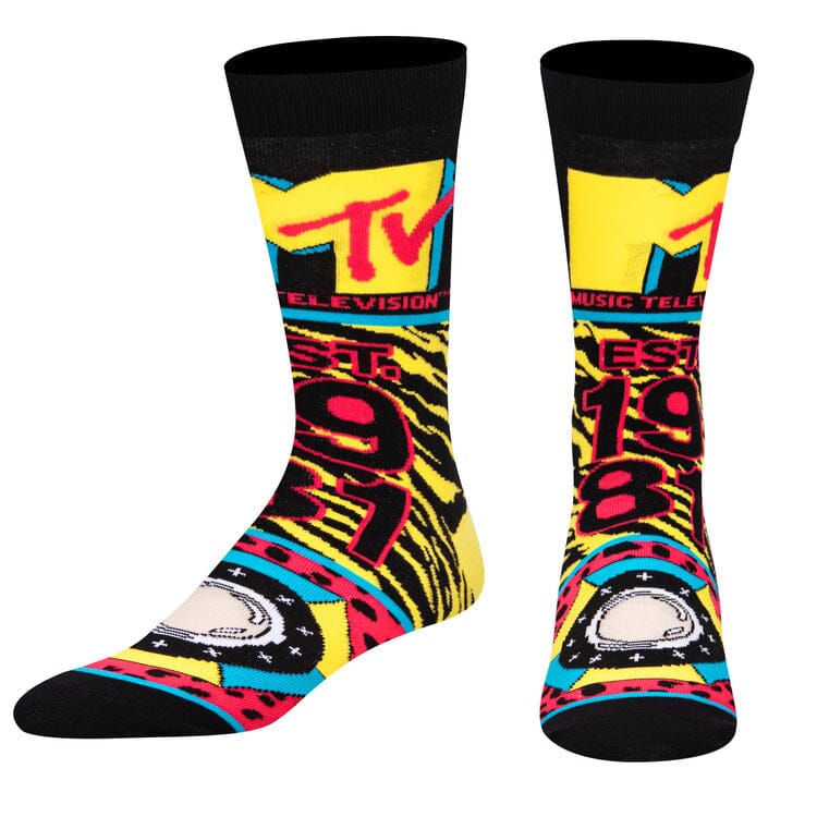 Men's MTV crew socks, flat lay alternate angle of both socks