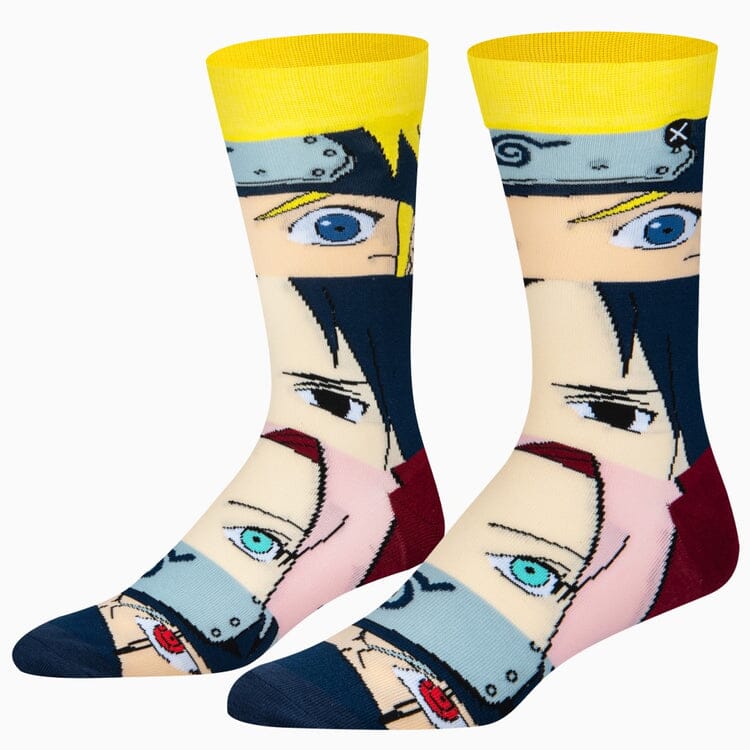 Naruto Faces Mash Up Crew Socks | Men's - Knock Your Socks Off