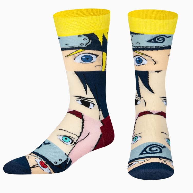 Naruto Faces Mash Up Crew Socks | Men's - Knock Your Socks Off