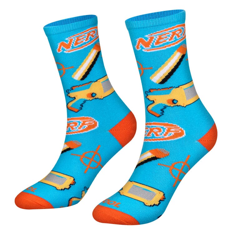 Kids' Nerf crew socks flat showing darts and crosshair targets