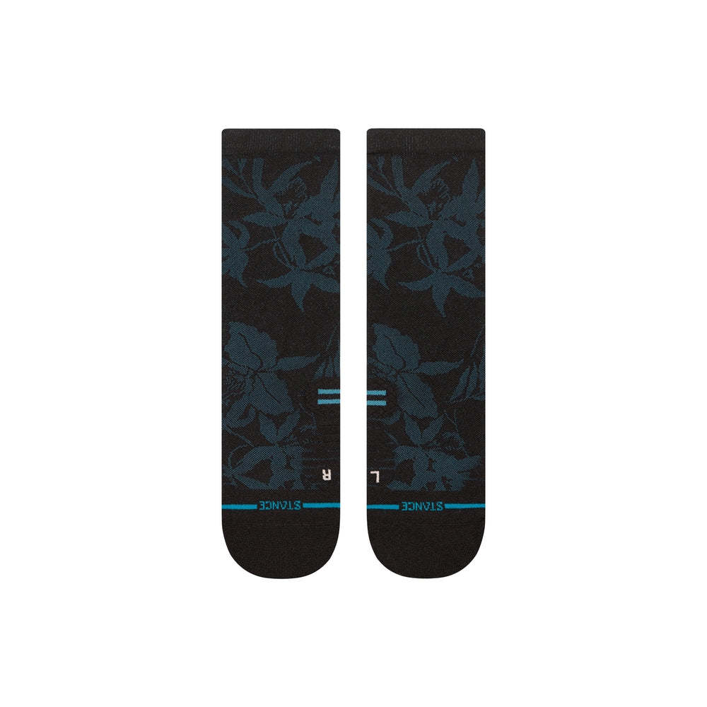 Women's tonal floral crew socks back flat view showing the floral pattern