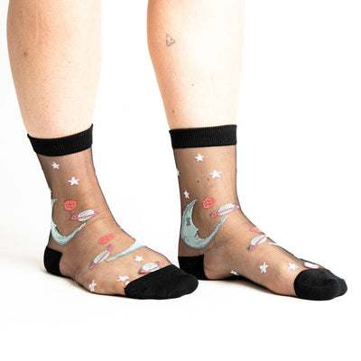 Once In A Blue Moon Sheer Crew Socks | Women's - Knock Your Socks Off