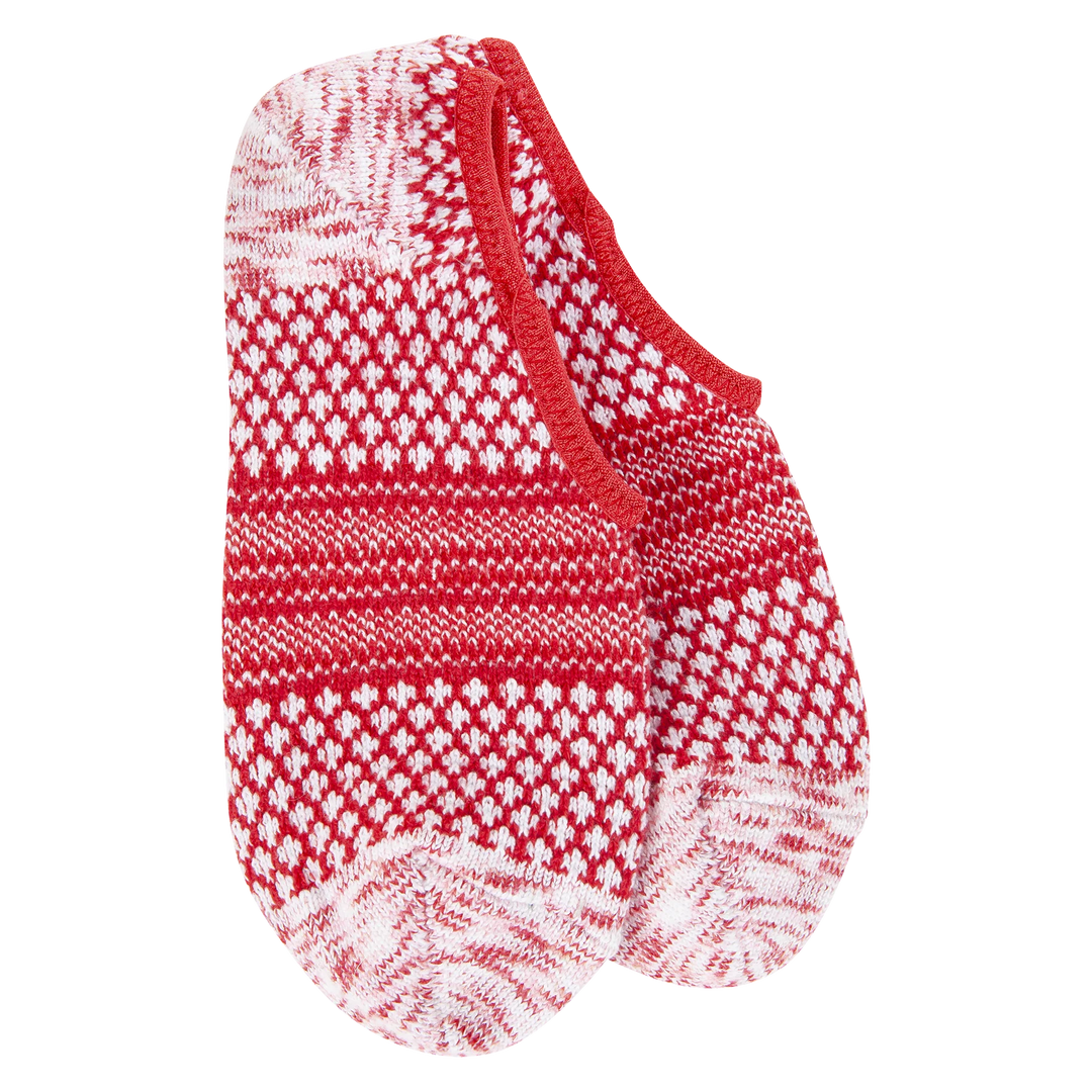 Women's peppermint red footsie slipper no-show socks, flat view
