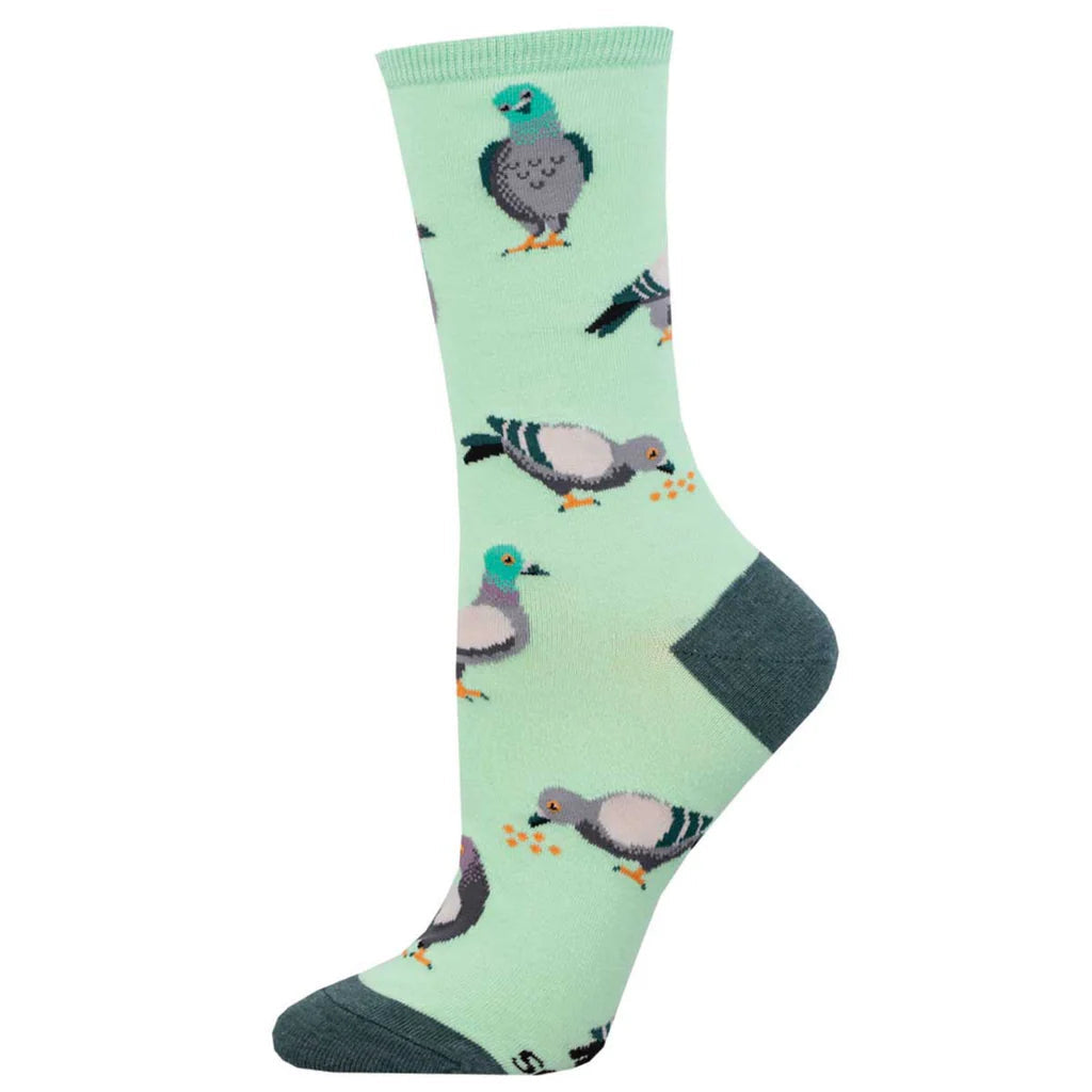 Women's pigeon crew sock in mint green, flat product shot