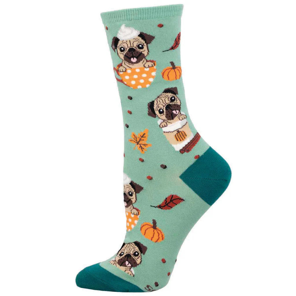 Pugkin Spice Latte Crew Socks | Women's - Knock Your Socks Off