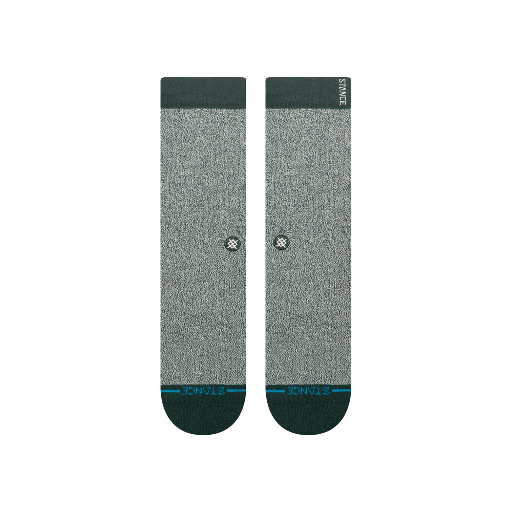 Women's pine green crew socks, flat top-down view