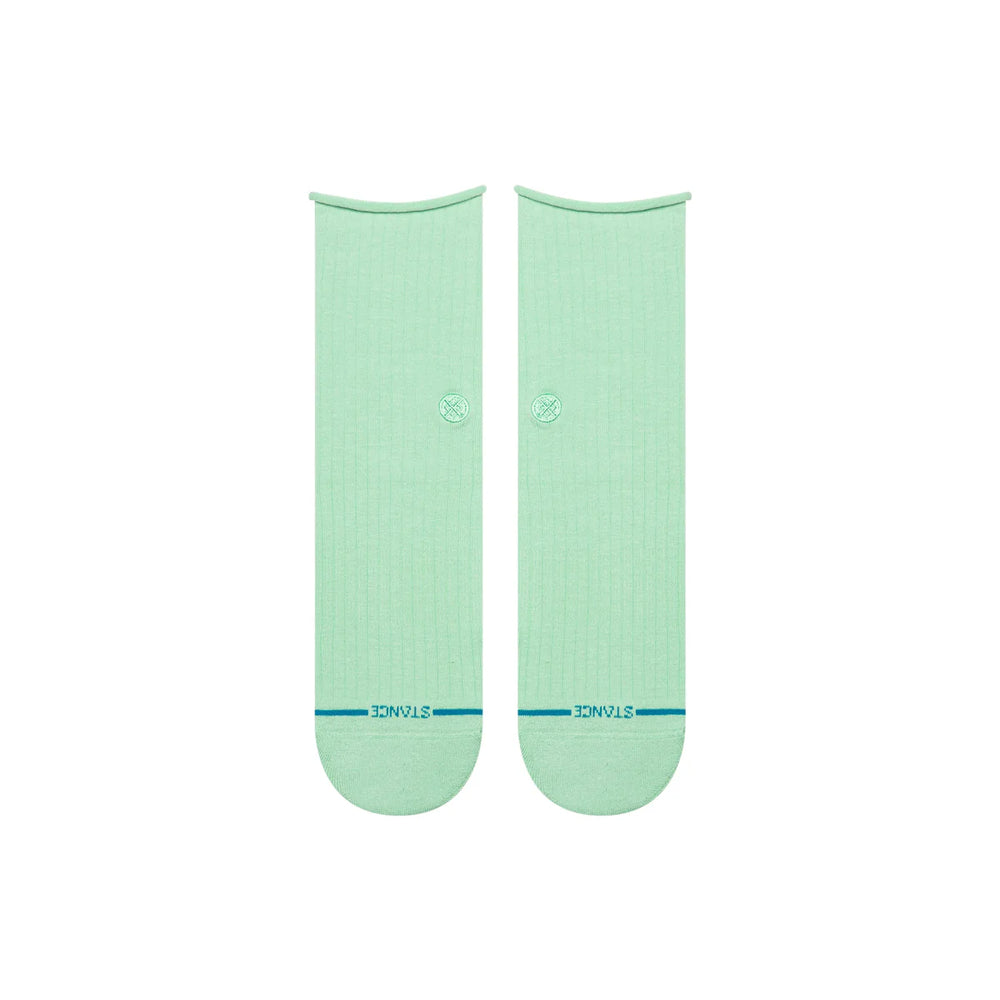 Women's jade quarter socks, flat front view with logo