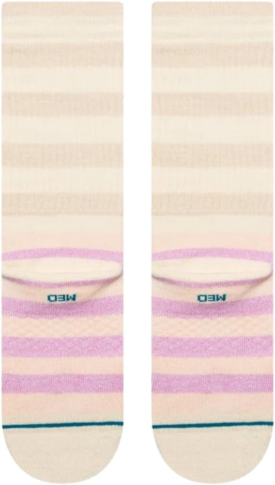 Women's sherbet striped crew socks flat lay, back view of striped pattern