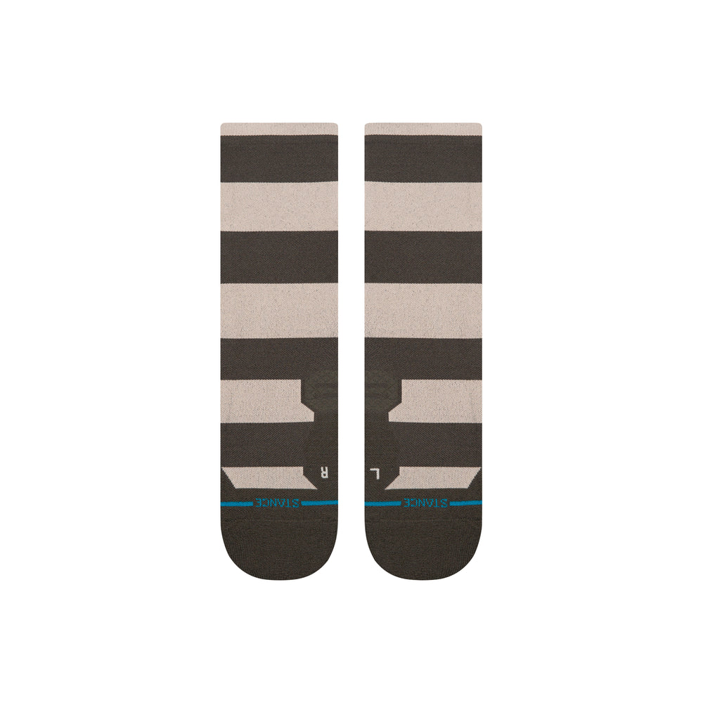 Men's rugby-stripe crew socks back flat view showing the bold stripes