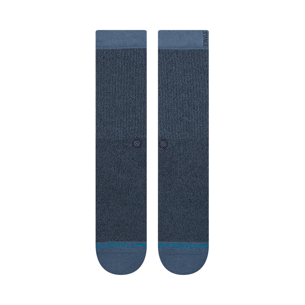 Women's Shelter seablue crew socks, flat lay back view of pair