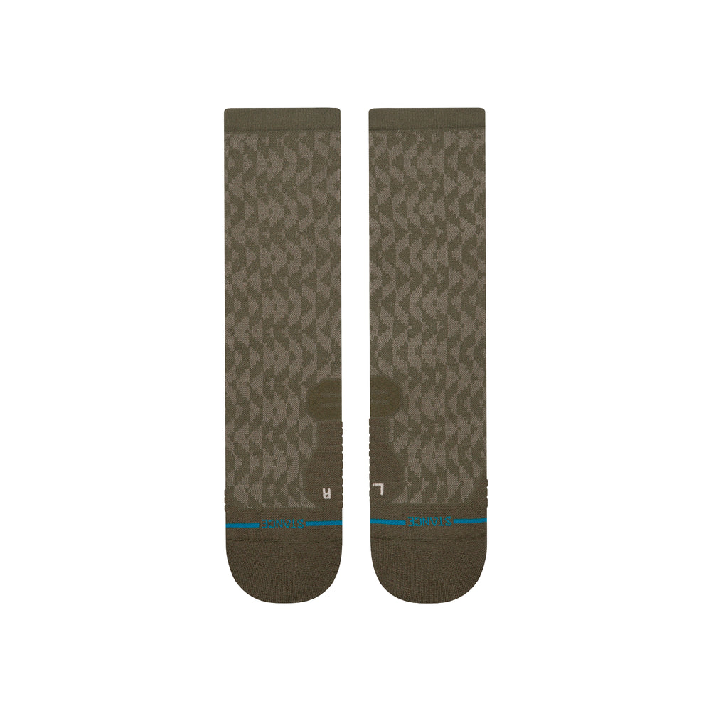 Men's Digzig olive light crew socks, flat lay back view of pair