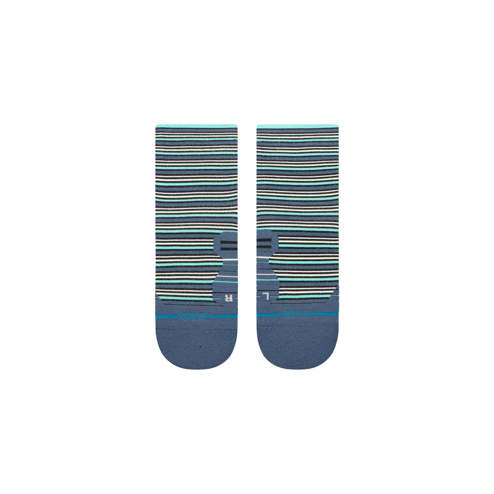 Women's navy and mint striped ankle socks, flat back view