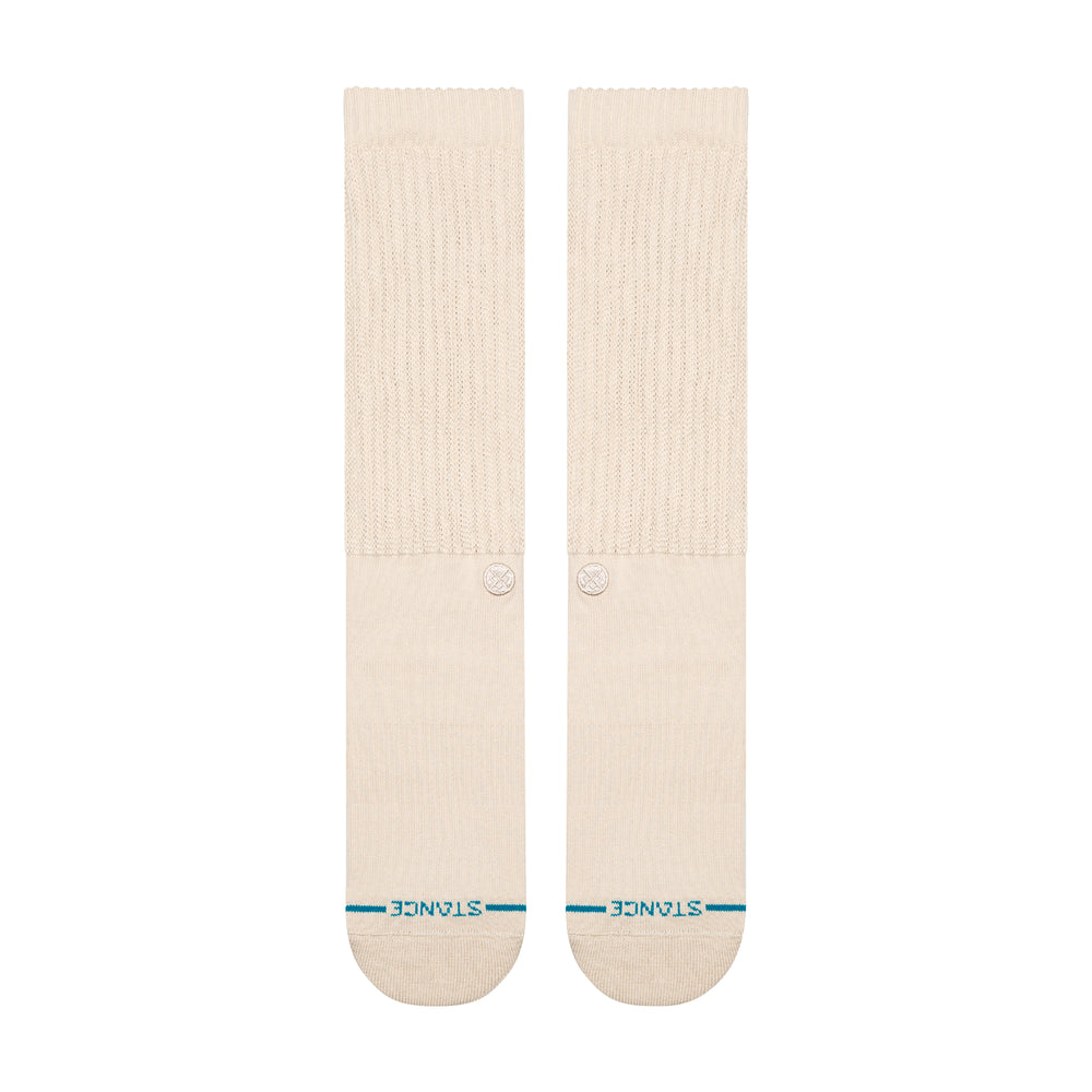Women's Icon oatmeal slouch crew socks, flat lay front view of pair
