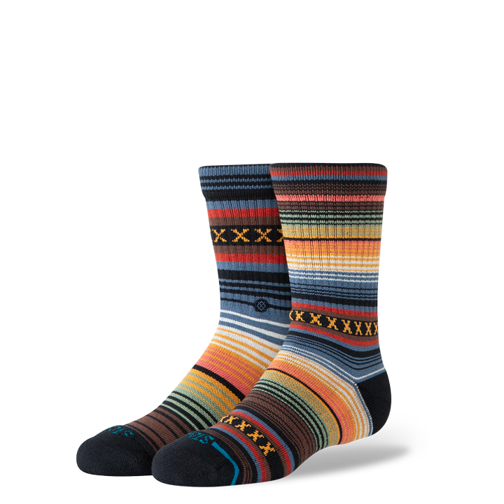 Kid's Curren striped serape crew socks, single pair flat lay
