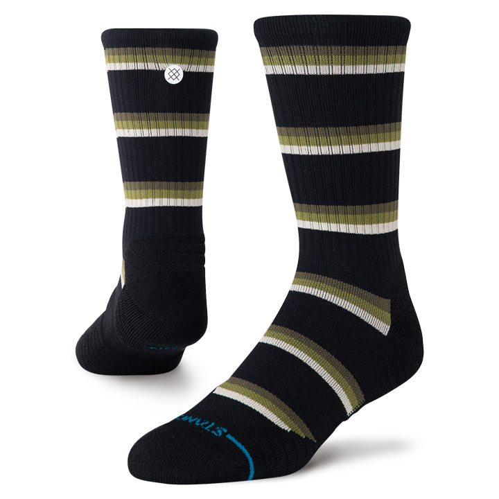 Multistripe Mid Ribbed Black Crew Socks -Men's