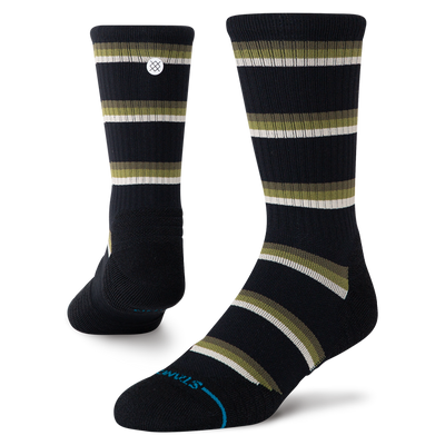 Multistripe Mid Ribbed Black Crew Socks -Men's