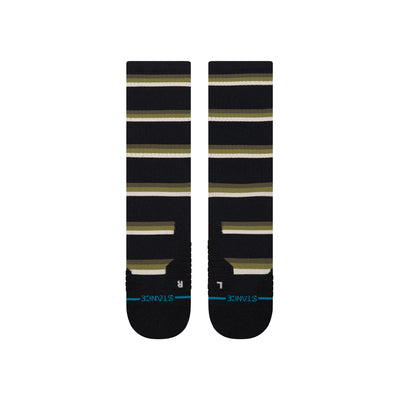 Multistripe Mid Ribbed Black Crew Socks -Men's
