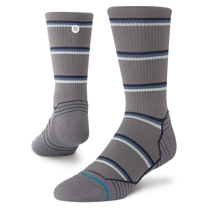 Men's multistripe darkgrey striped crew socks, single sock side view