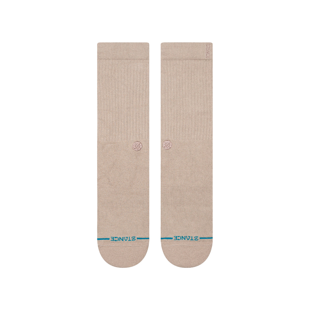 Women's neutral beige crew socks, flat front view