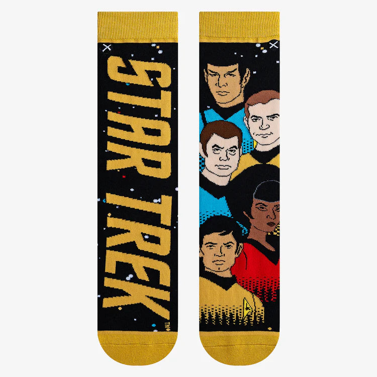 Men's Star Trek crew socks front view with crew faces and STAR TREK logo