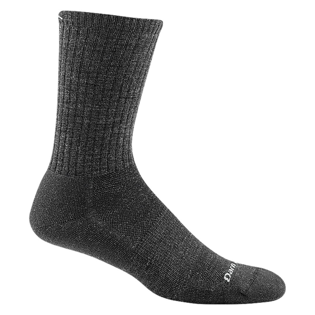 Men's charcoal ribbed crew sock, flat side view