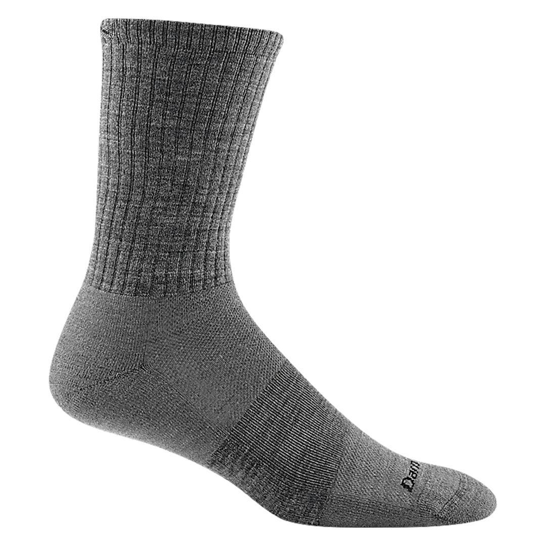 Men's gray ribbed crew sock, flat side view