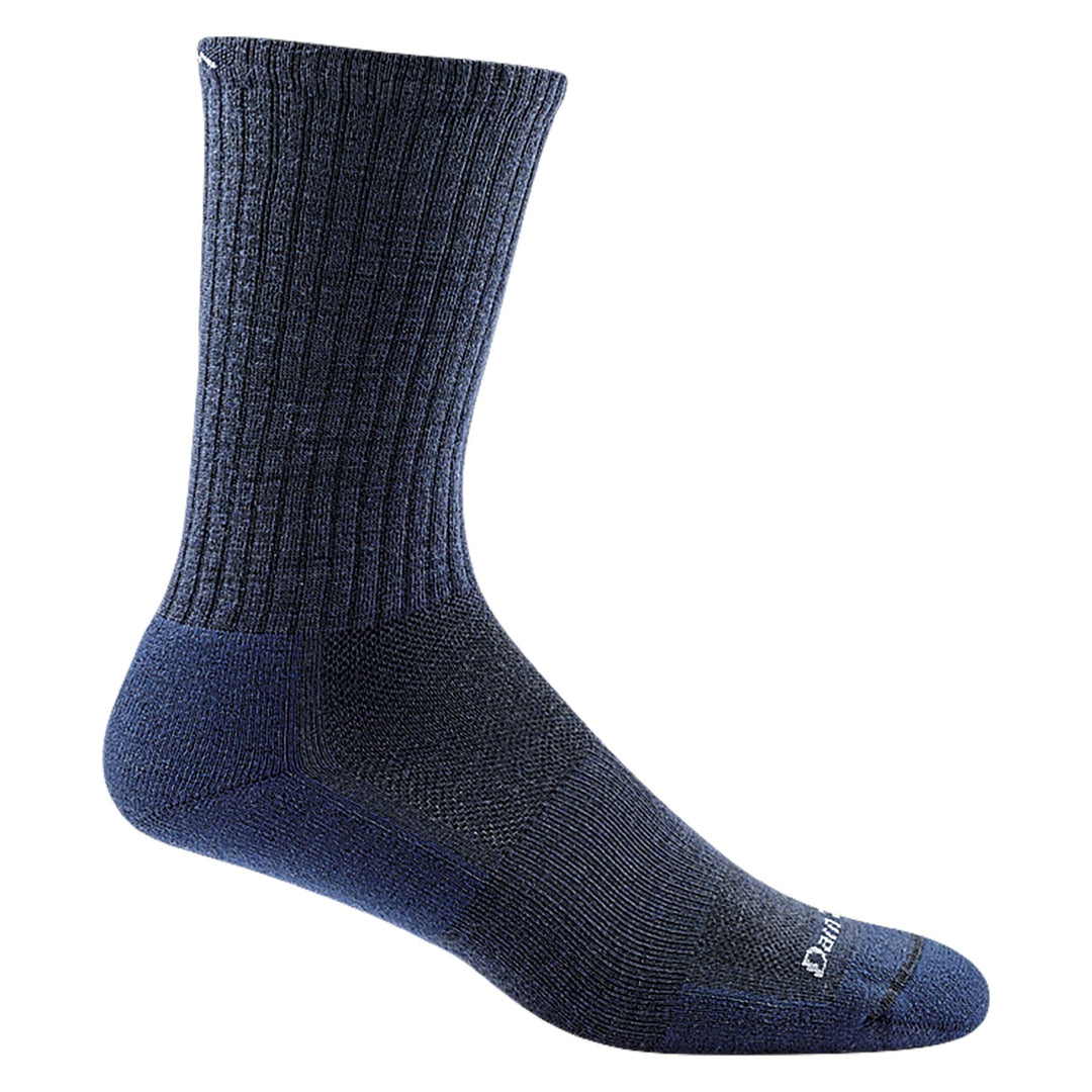 Men's lightweight standard crew sock, flat shot, solid navy with ribbed leg