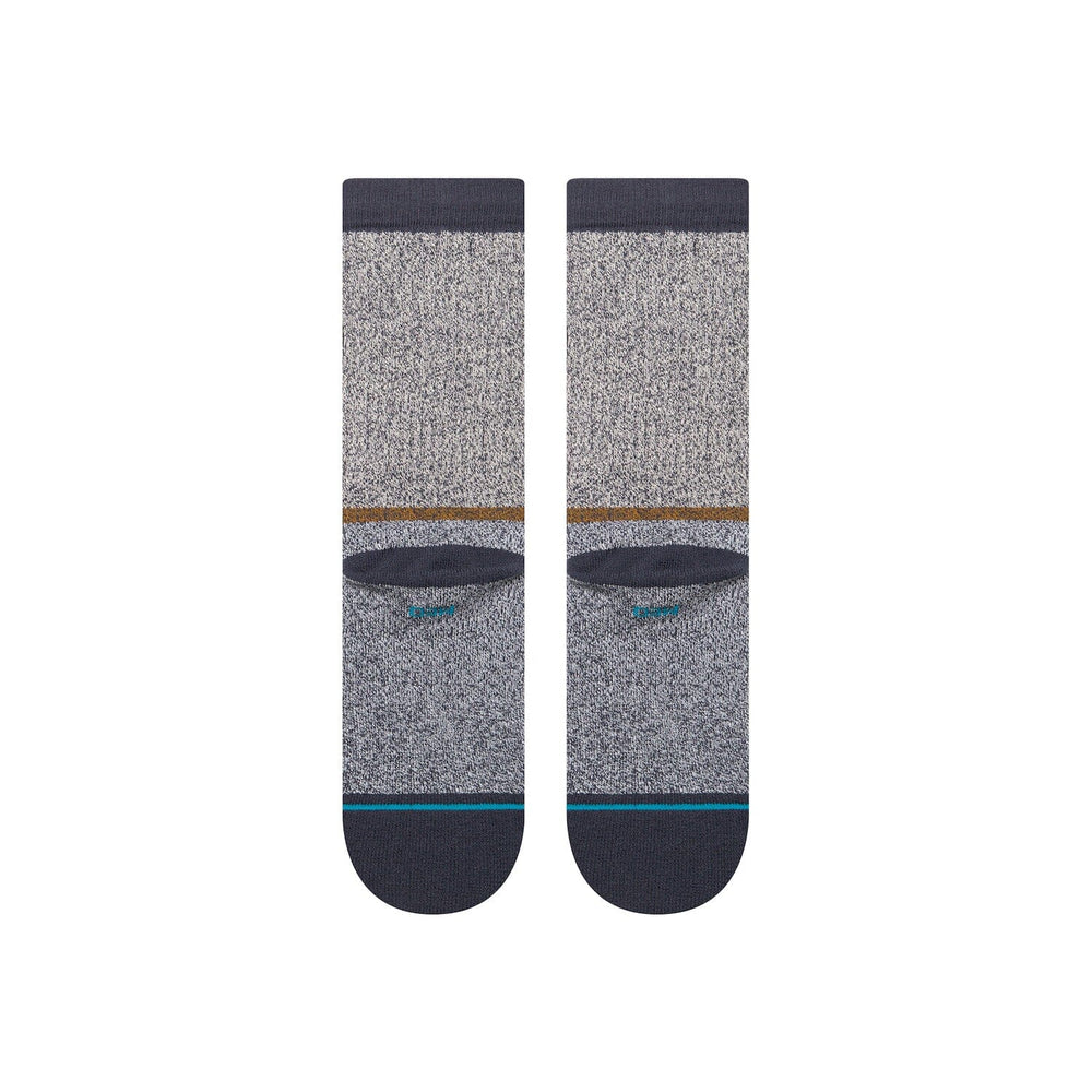 Men's marled navy crew socks, sole and toe flat shot