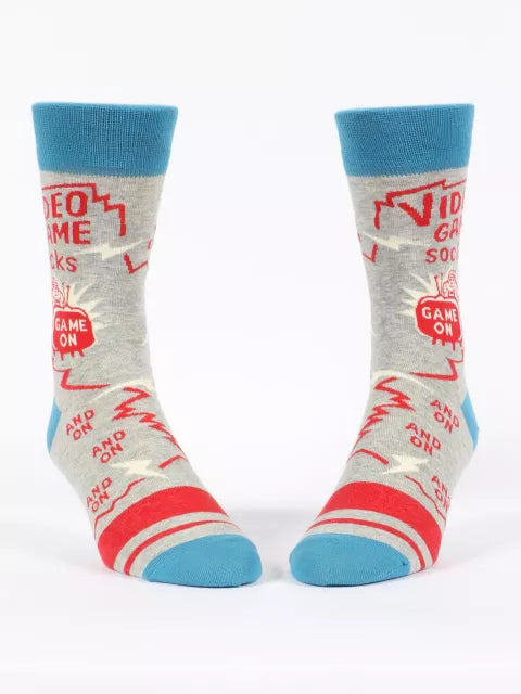 Front view of the Game On video game crew socks as a pair