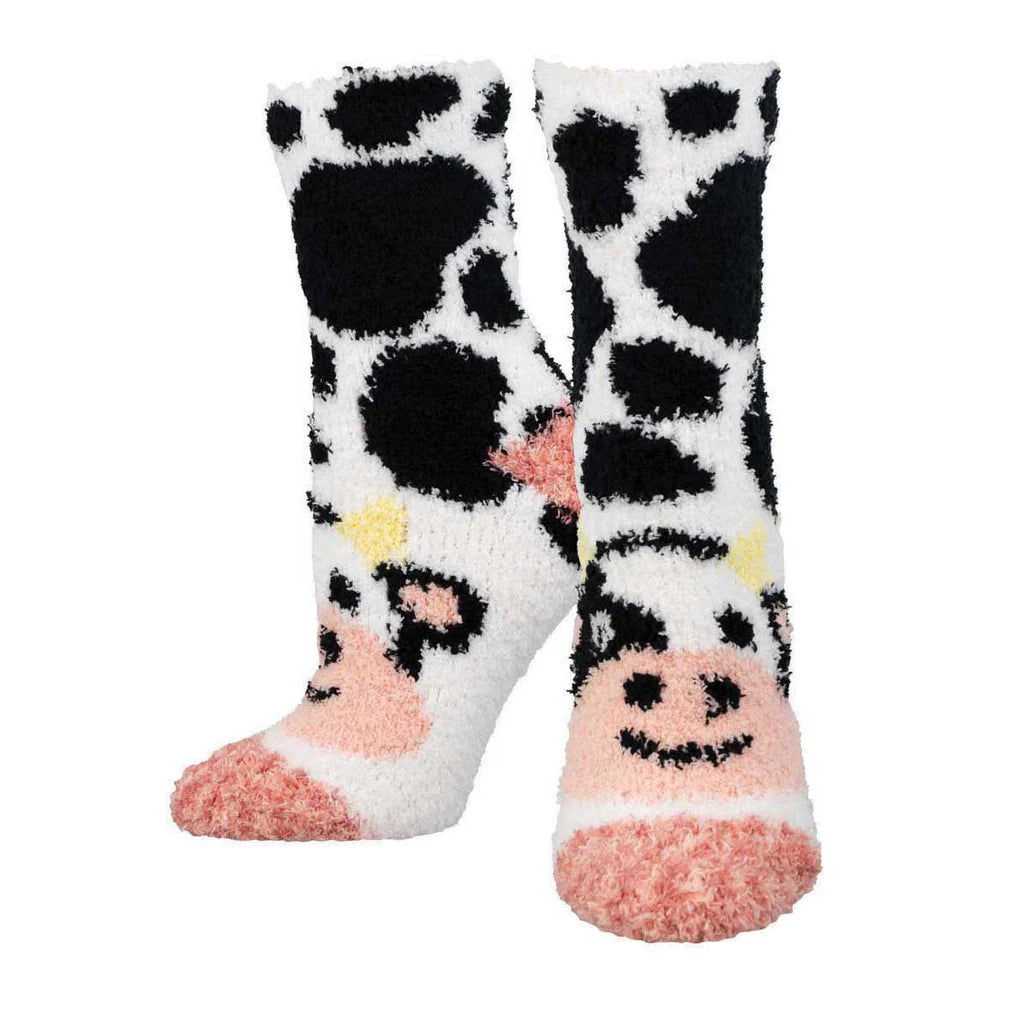 Warm & Cozy Moo Cow Crew Socks | Women's - Knock Your Socks Off