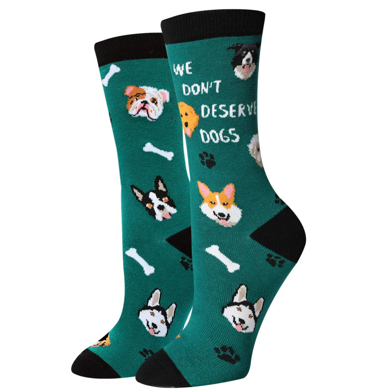 We Don't Deserve Dogs Crew Socks | Women's - Knock Your Socks Off