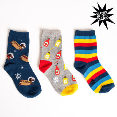 Weiner Dogs in Space Youth Crew Socks 3-Pack | Kids' - Knock Your Socks Off