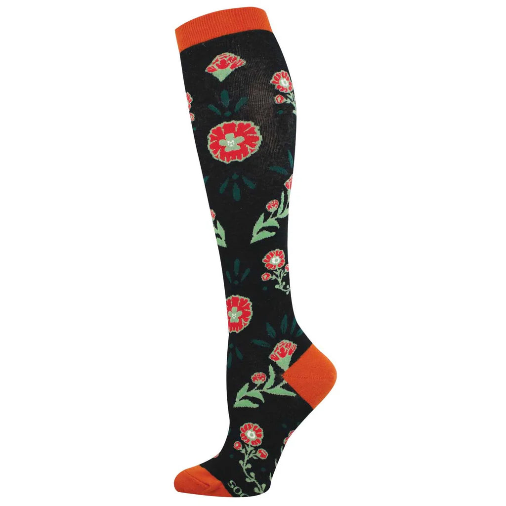 Crawling Flowers - Black Knee High Socks